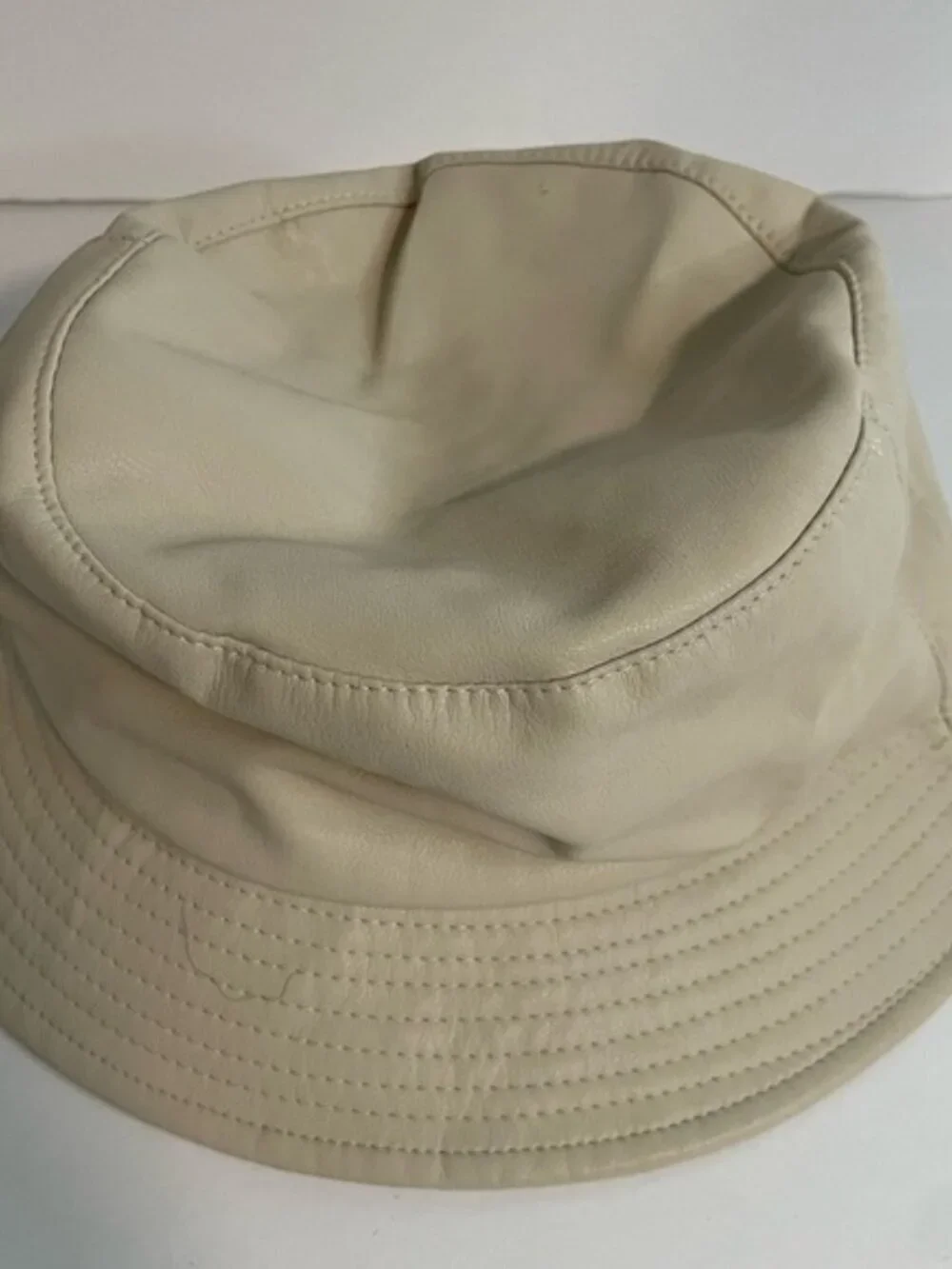 David and Young Beige Vegan Faux Leather Bucket  Hat